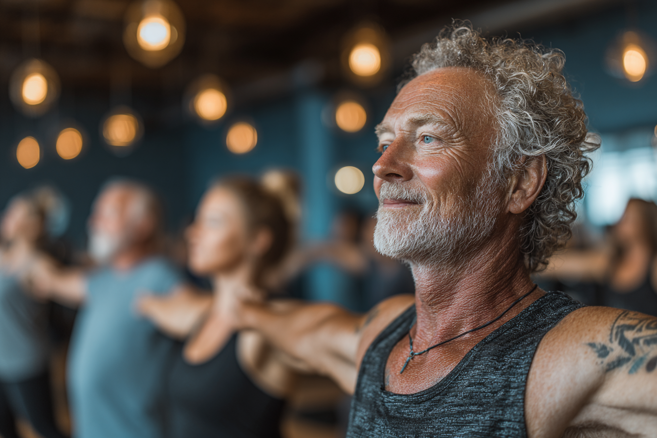 Група людей старшого віку на заняттях йоги